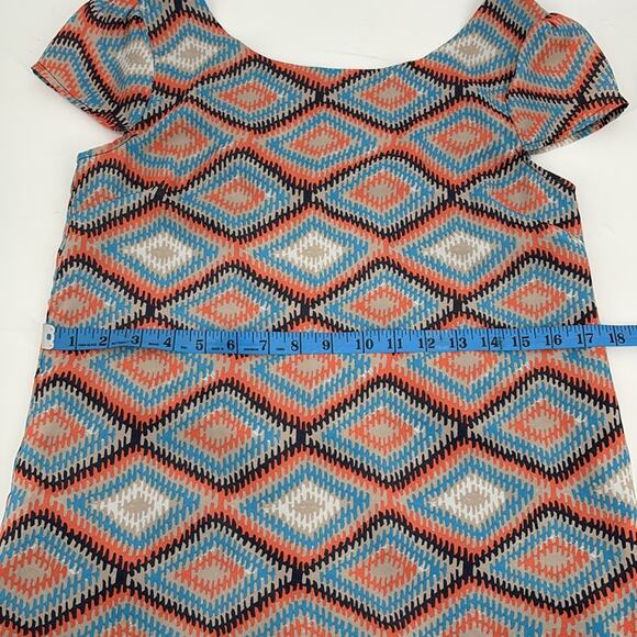 Paraella Womens Geometric Cap Sleeve Sheath Dress Size M Blue Coral Tan - Picture 9 of 15